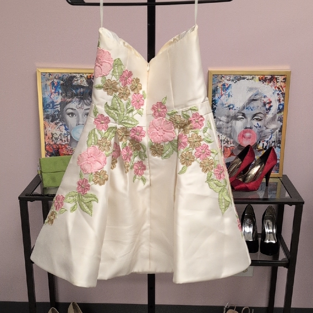 Jovani Ivory Dress with Pink and Green Floral Design - Picture 9 of 11